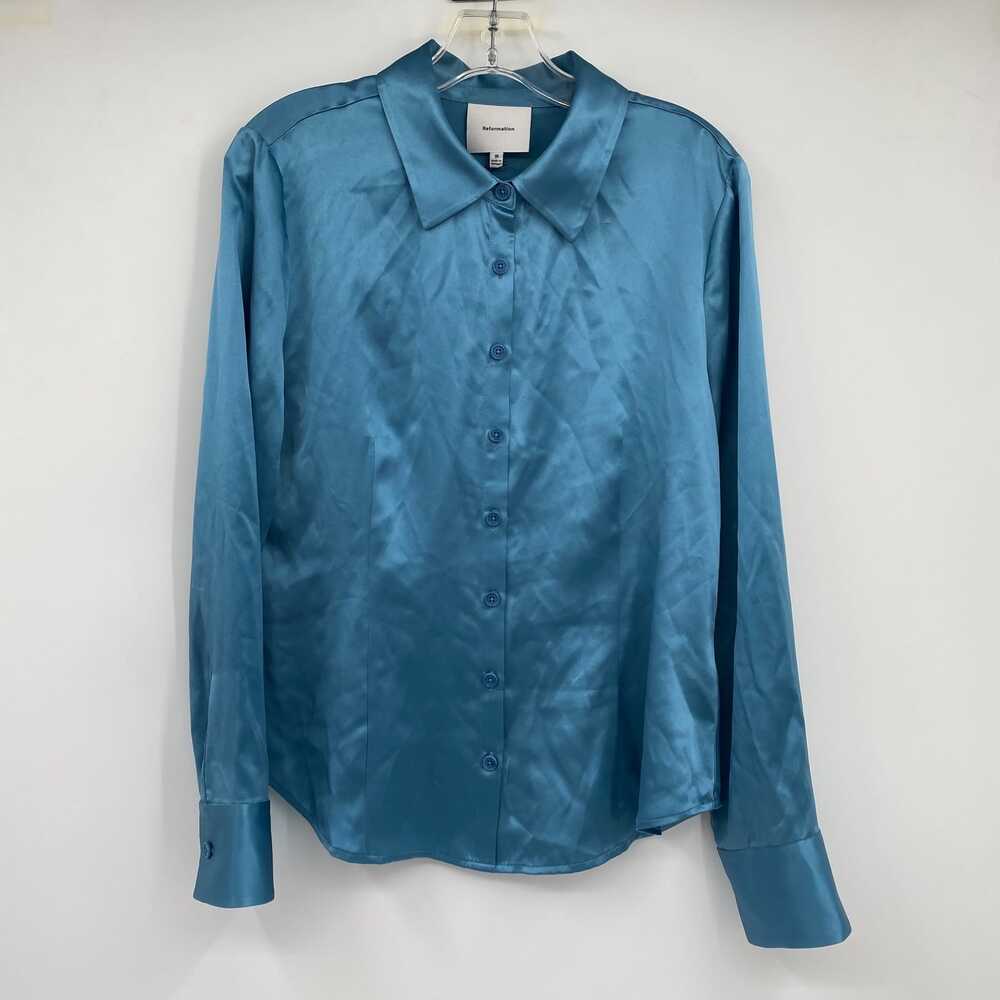 Reformation Blue Button-Up Shirt Front Button Closure | Womens 10